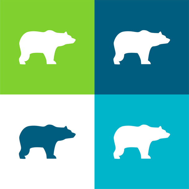 Αρκούδα που αντιμετωπίζει δεξιά επίπεδη τέσσερις χρώμα ελάχιστο σύνολο εικονιδίων - Διάνυσμα, εικόνα
