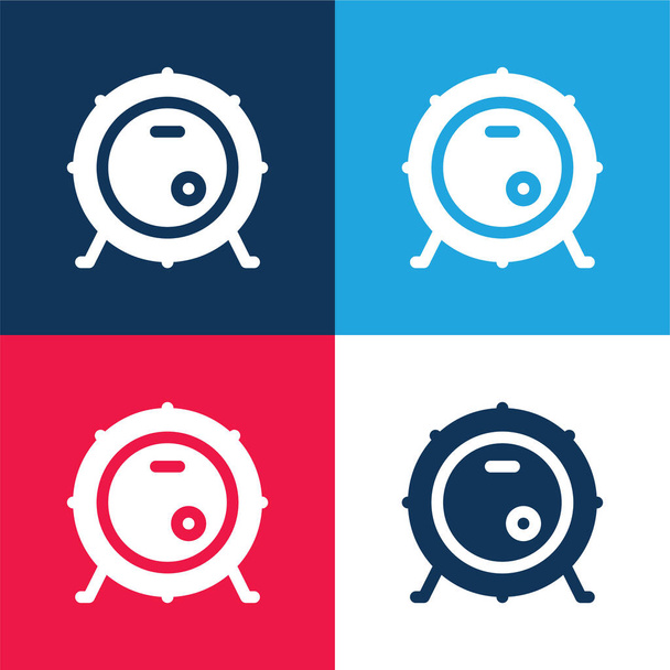 Bass Drum blue and red four color minimal icon set - Vector, Image