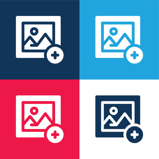 Add Image blue and red four color minimal icon set - Vector, Image