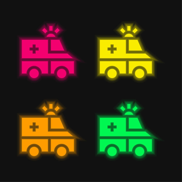 Ambulance four color glowing neon vector icon - Vector, Image