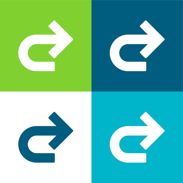Nyíl jobb görbe Lapos négy szín minimális ikon készlet - Vektor, kép