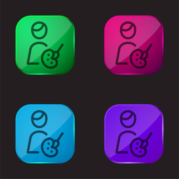 Artiste icône bouton en verre quatre couleurs - Vecteur, image