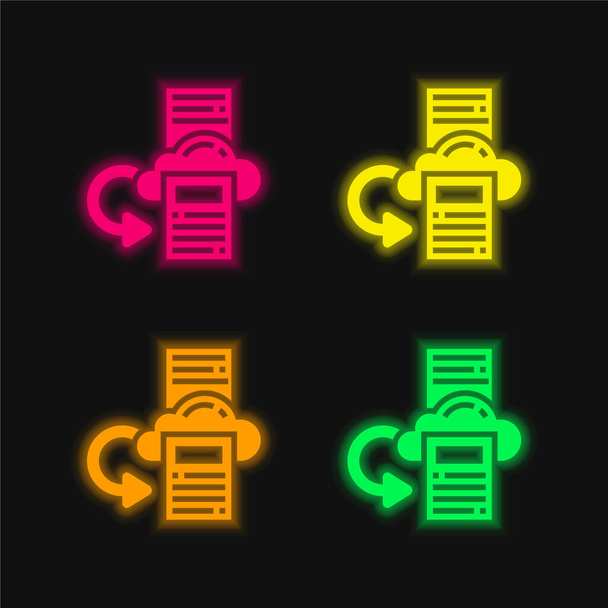 Backup de quatro cores brilhante ícone vetor de néon - Vetor, Imagem