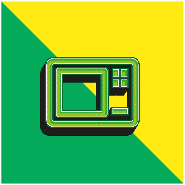 Nagy mikrohullámú sütő Zöld és sárga modern 3D vektor ikon logó - Vektor, kép