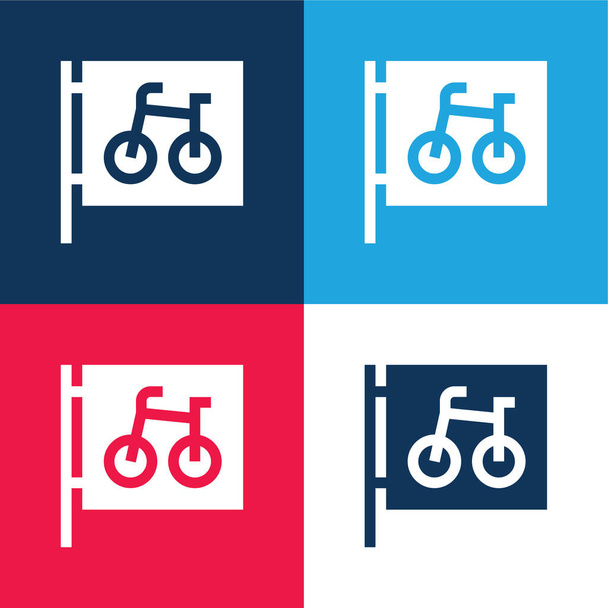 Ποδήλατο στάθμευσης μπλε και κόκκινο τεσσάρων χρωμάτων ελάχιστο σύνολο εικονιδίων - Διάνυσμα, εικόνα