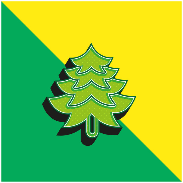 Big Pine Tree Shape Green and yellow modern 3d vector icon logo - Vector, Image