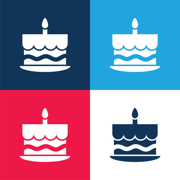Birthday Cake With One Burning Candle On Top blue and red four color minimal icon set - Vector, Image