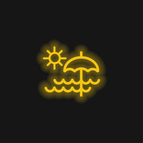 Strand nap sárga izzó neon ikon - Vektor, kép
