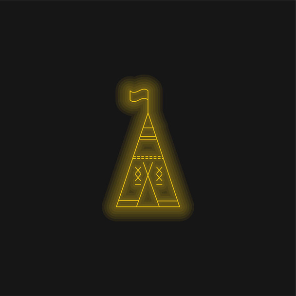 Afrikaanse tribale tent met vlag geel gloeiend neon pictogram - Vector, afbeelding