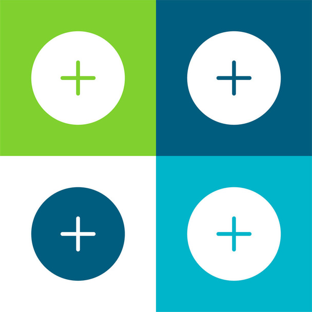Aggiungi pulsante rotondo Set di icone minime a quattro colori piatti - Vettoriali, immagini