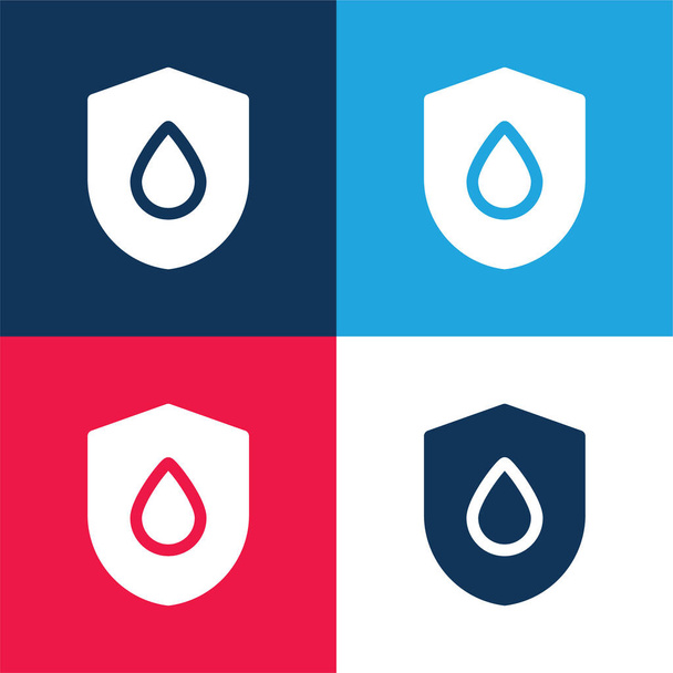 Gota de sangre azul y rojo conjunto de iconos mínimo de cuatro colores - Vector, imagen