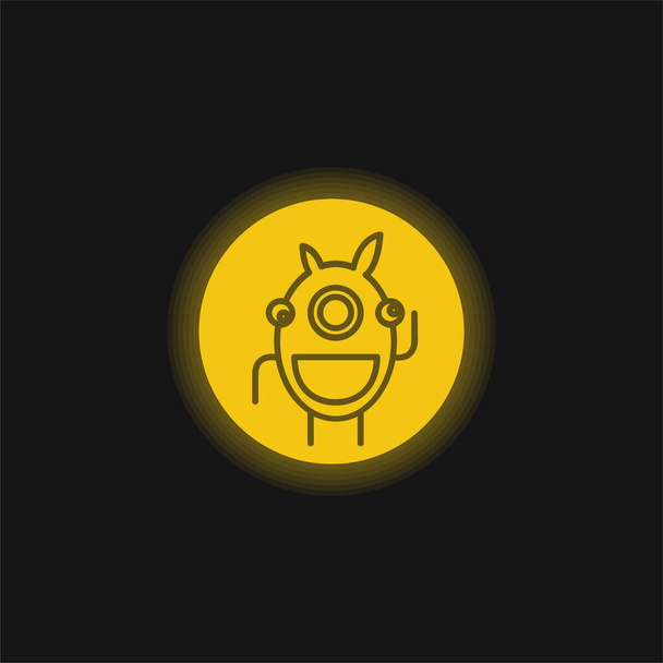 Extraterrestre Esquema En Un Círculo amarillo brillante icono de neón - Vector, Imagen