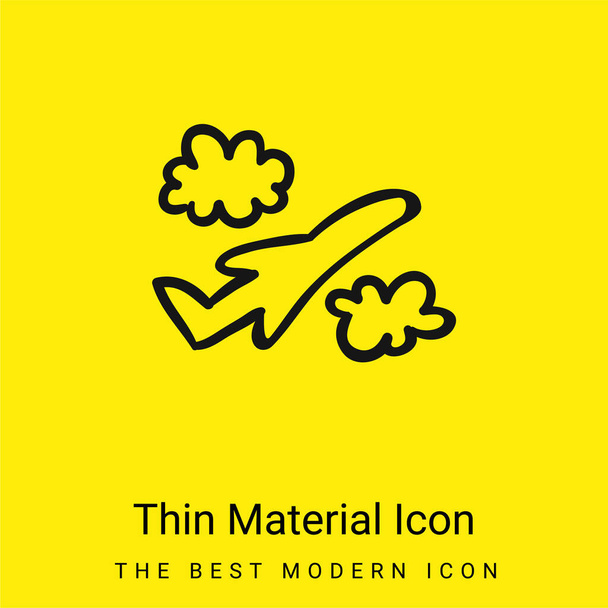 Airplane Hand Drawn Flight Between Clouds minimal bright yellow material icon - Vector, Image