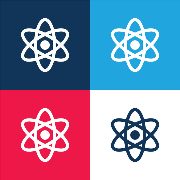 Azul atómico y rojo conjunto de iconos mínimo de cuatro colores - Vector, imagen