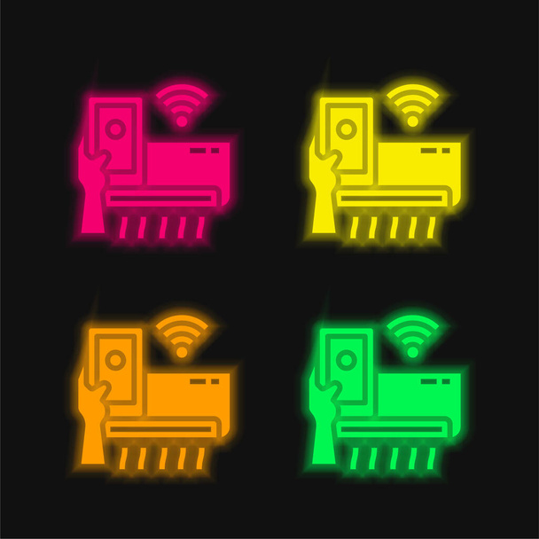Klimaanlage vier Farben leuchtenden Neon-Vektorsymbol - Vektor, Bild