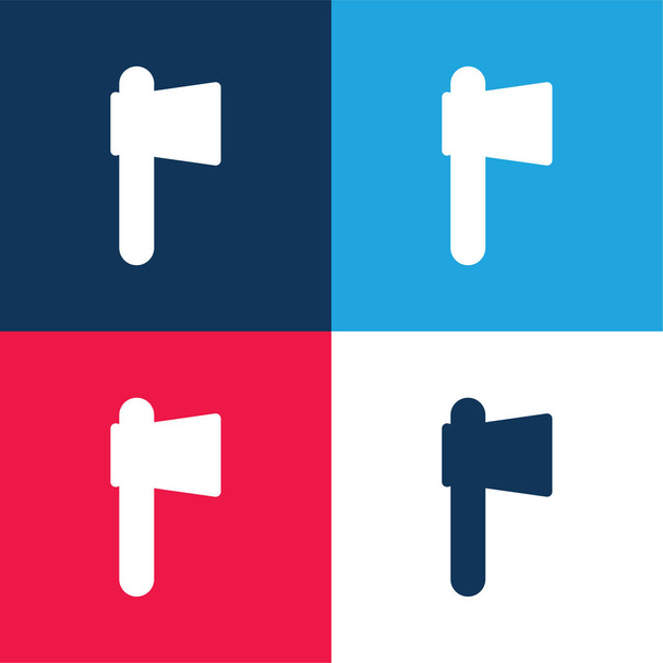Battle Axe blue and red four color minimal icon set - Vector, Image