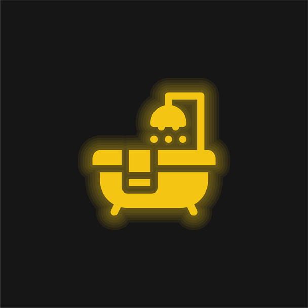 Fürdőkád sárga izzó neon ikon - Vektor, kép