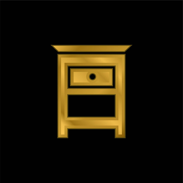 Mesa pequena da mobília do quarto para a cama Ícone metálico banhado a ouro lateral ou vetor do logotipo - Vetor, Imagem