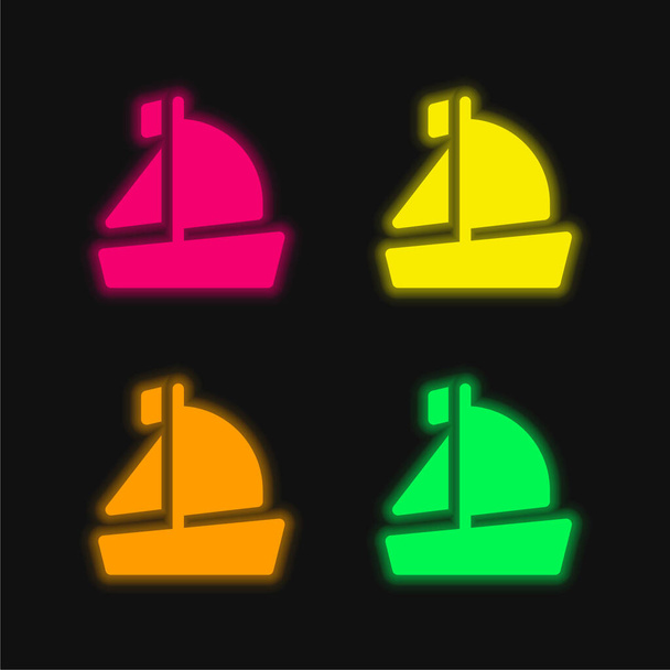 Barco quatro cores brilhante ícone vetor de néon - Vetor, Imagem