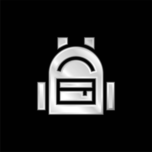Backpack silver plated metallic icon - Vector, Image