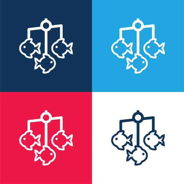 Babybett Mobile blau und rot vier Farben minimales Symbol-Set - Vektor, Bild