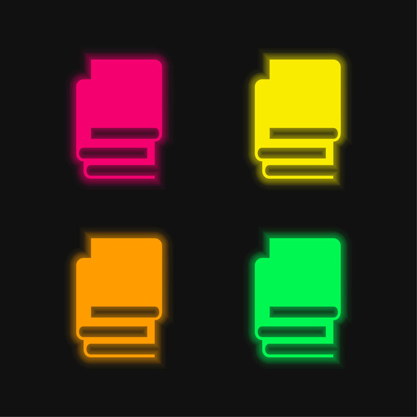 Books Stack Of Black Covers four color glowing neon vector icon - Vector, Image