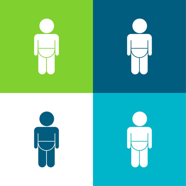 Baby Wearing Diaper Silhouette Flat four color minimal icon set - Vector, Image