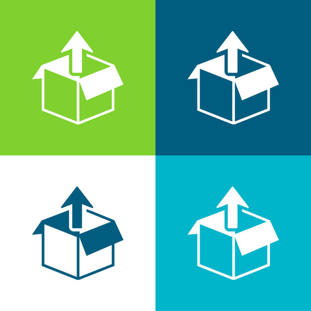 Box Get Out Flat vier kleuren minimale pictogram set - Vector, afbeelding