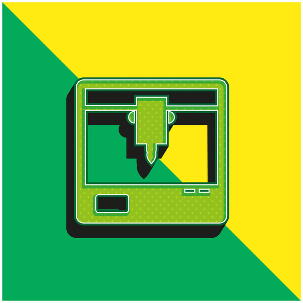 3d impressora símbolo verde e amarelo moderno 3d vetor ícone logotipo - Vetor, Imagem