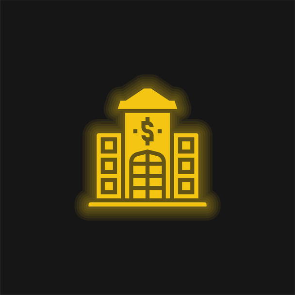 Bank geel gloeiende neon pictogram - Vector, afbeelding