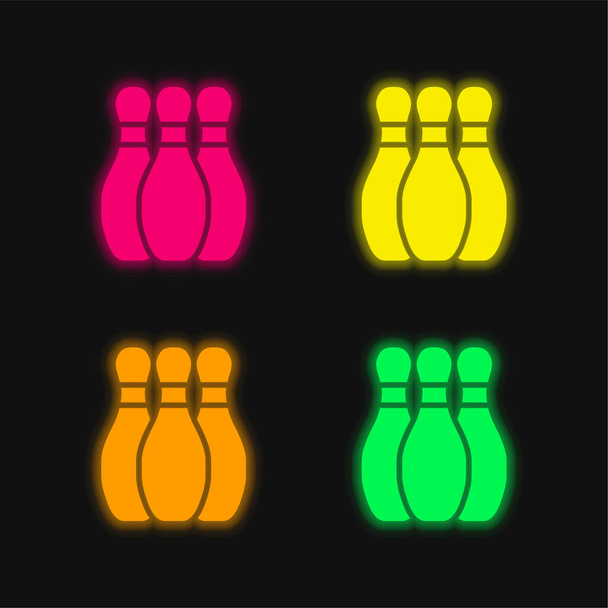 ボウリング4色輝くネオンベクトルアイコン - ベクター画像