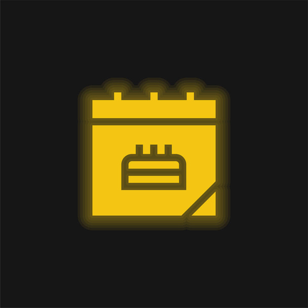 Data de aniversário ícone de néon brilhante amarelo - Vetor, Imagem