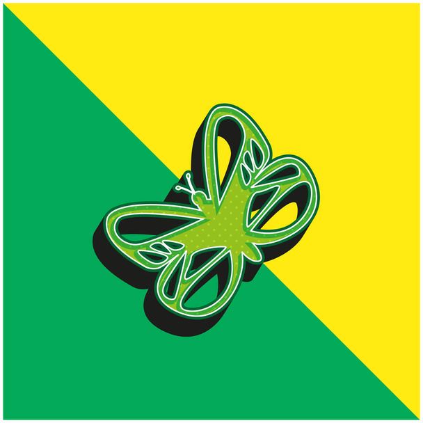 Hermosa mariposa verde y amarillo moderno vector 3d icono del logotipo - Vector, imagen