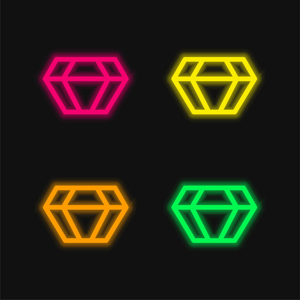 Big Diamond négy színű izzó neon vektor ikon - Vektor, kép
