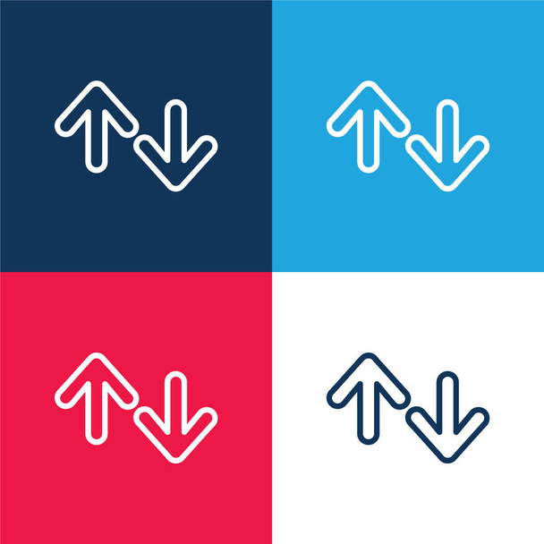 Flechas Esquema arriba y abajo azul y rojo conjunto de iconos mínimos de cuatro colores - Vector, imagen