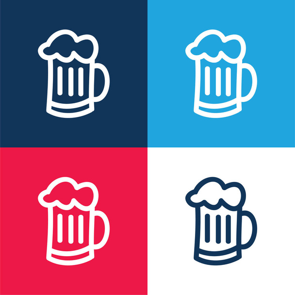 Рука из банки пива Рисунок контура синий и красный четыре цвета минимальный набор значков - Вектор,изображение