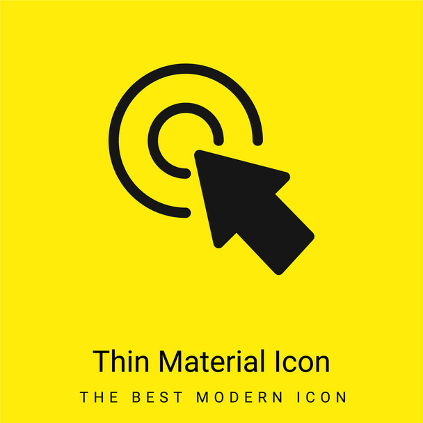 Pfeil zeigt auf die Mitte eines kreisförmigen Knopfes aus zwei konzentrischen Kreisen minimales helles gelbes Materialsymbol - Vektor, Bild
