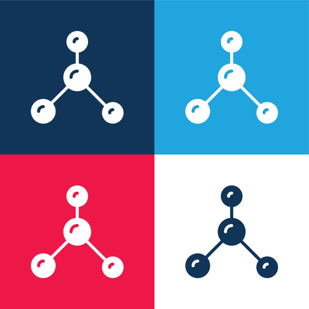 Átomos azul y rojo conjunto de iconos mínimo de cuatro colores - Vector, Imagen