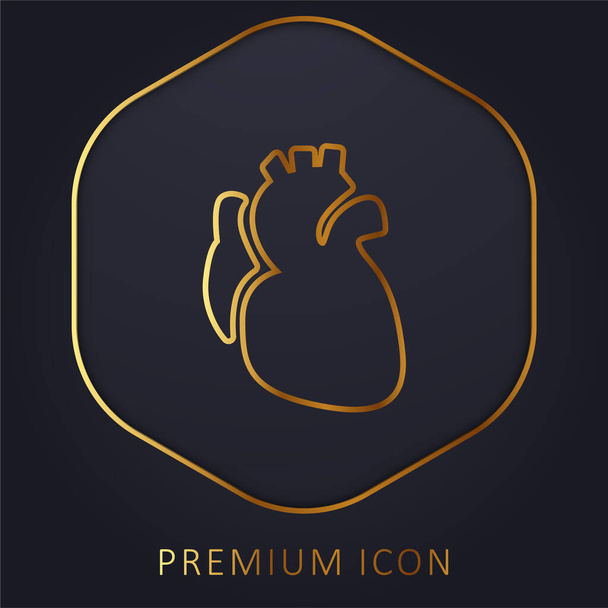 Логотип или иконка золотой линии анатомического сердца - Вектор,изображение
