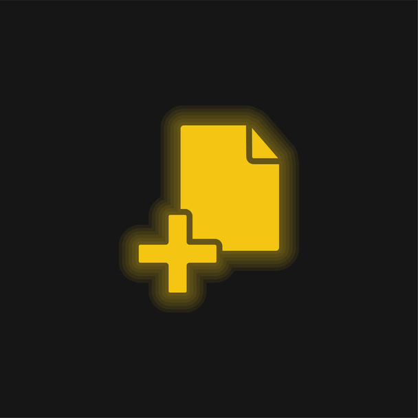 ファイル黄色の輝くネオンアイコンを追加 - ベクター画像