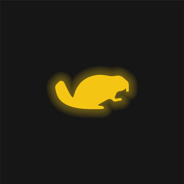 Beaver Facing Right żółty świecący neon ikona - Wektor, obraz
