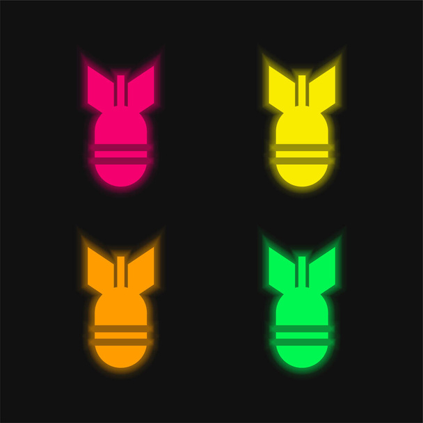 Bombe vier Farbe leuchtenden Neon-Vektor-Symbol - Vektor, Bild