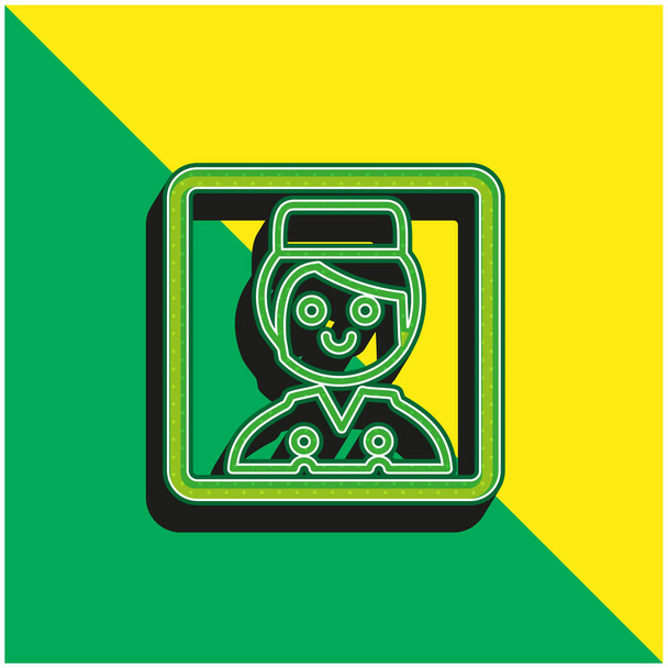 Bell Boy Muotokuva Vihreä ja keltainen moderni 3d vektori kuvake logo - Vektori, kuva