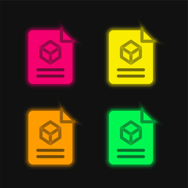 3d de cuatro colores brillante icono de vectores de neón - Vector, Imagen