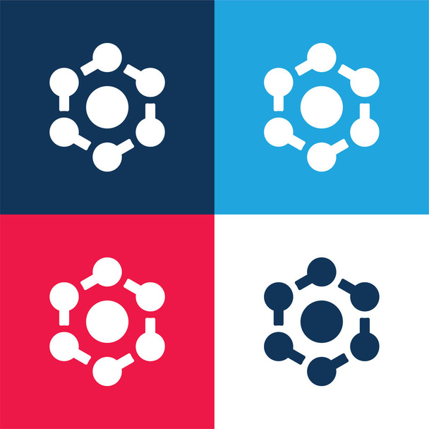 Benceno azul y rojo conjunto de iconos mínimo de cuatro colores - Vector, imagen