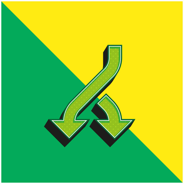 Bifurcation Arrow Green and yellow modern 3d vector icon logo - Vector, Image