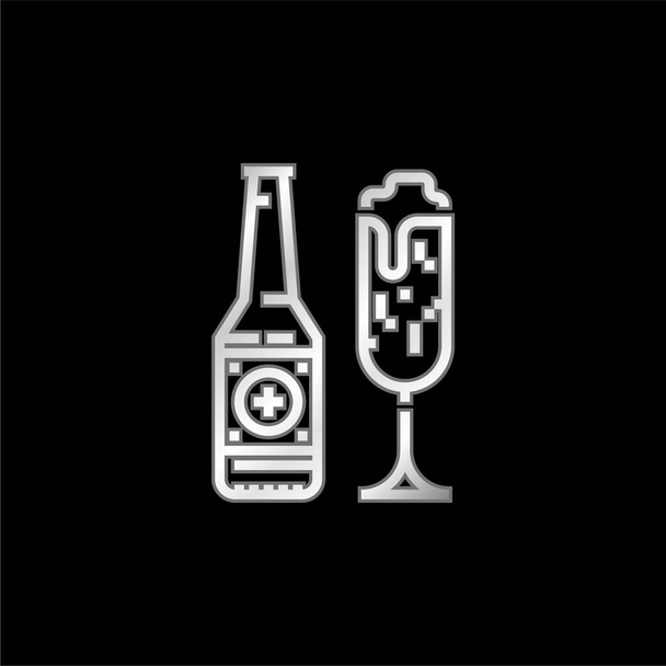 ビール銀メッキ金属アイコン - ベクター画像