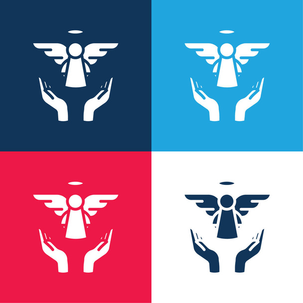 Angel azul y rojo conjunto de iconos mínimo de cuatro colores - Vector, Imagen