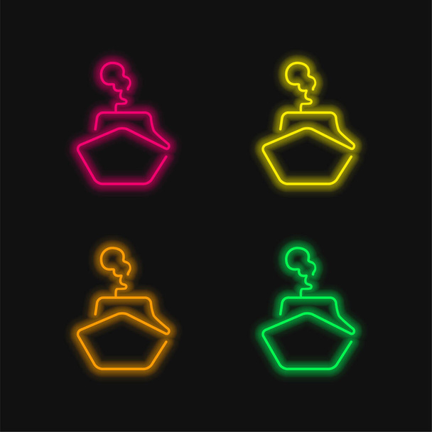 Περίγραμμα σκάφους τεσσάρων χρωμάτων λαμπερό εικονίδιο διάνυσμα νέον - Διάνυσμα, εικόνα