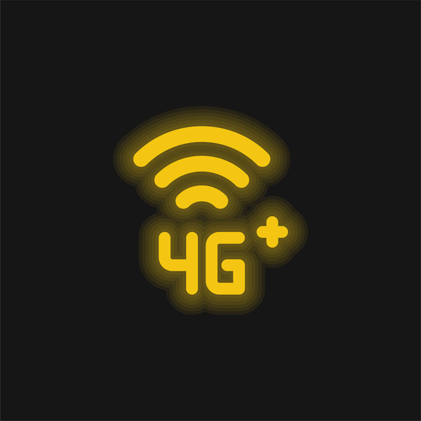 4g Plus icono de neón amarillo brillante - Vector, imagen